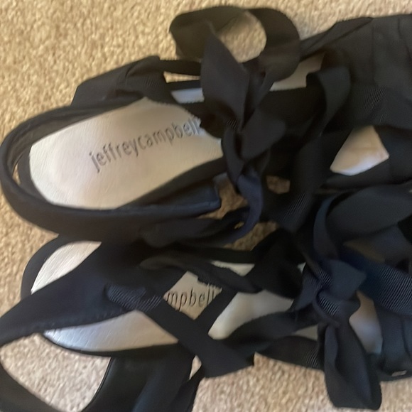 Jeffrey Campbell Black Lace Up Woven Block Heel Shoes - Picture 9 of 12